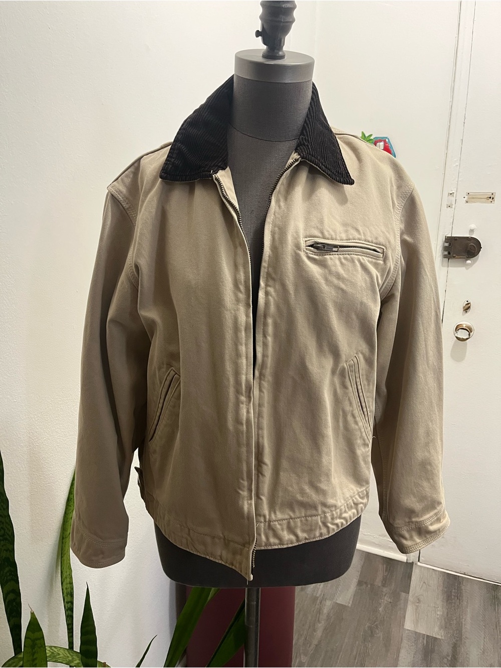 GU  Khaki Workwear Jacket with Contrast Collar